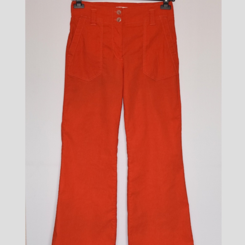 Maeve Anthropologie Naomi Wide-Leg Flare High Rise Cotton Linen Orange Pants 6